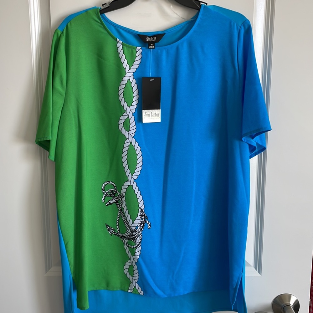 Slim Factor by Investments women’s green & blue nautical tunic NWT